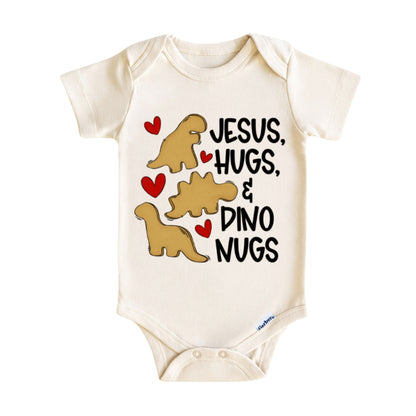 Jesus Hugs & Dino Nugs Baby Onesie ® – Christian Dinosaur Baby Bodysuit for Boys and Girls
