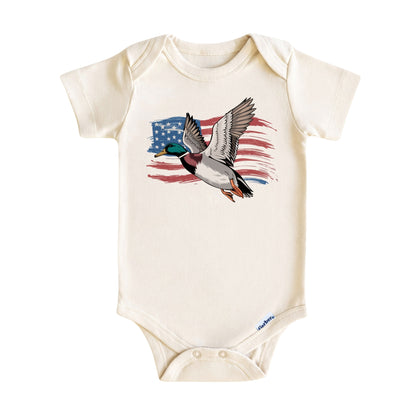 Kids Flying Mallard Duck American Flag T-Shirt