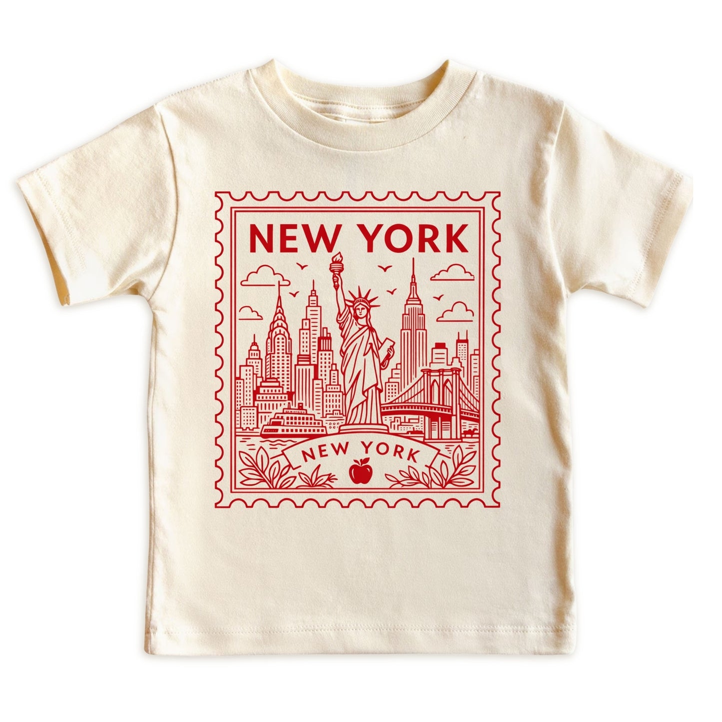 New York Kids Vintage Red Postage Stamp T-Shirt