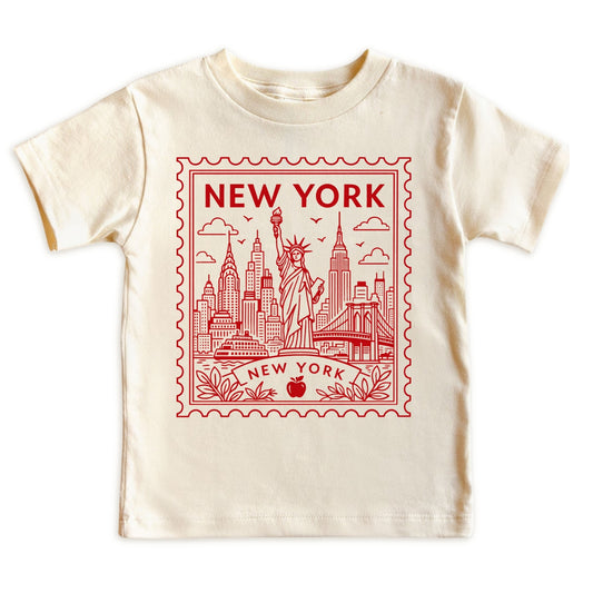 New York Kids Vintage Red Postage Stamp T-Shirt