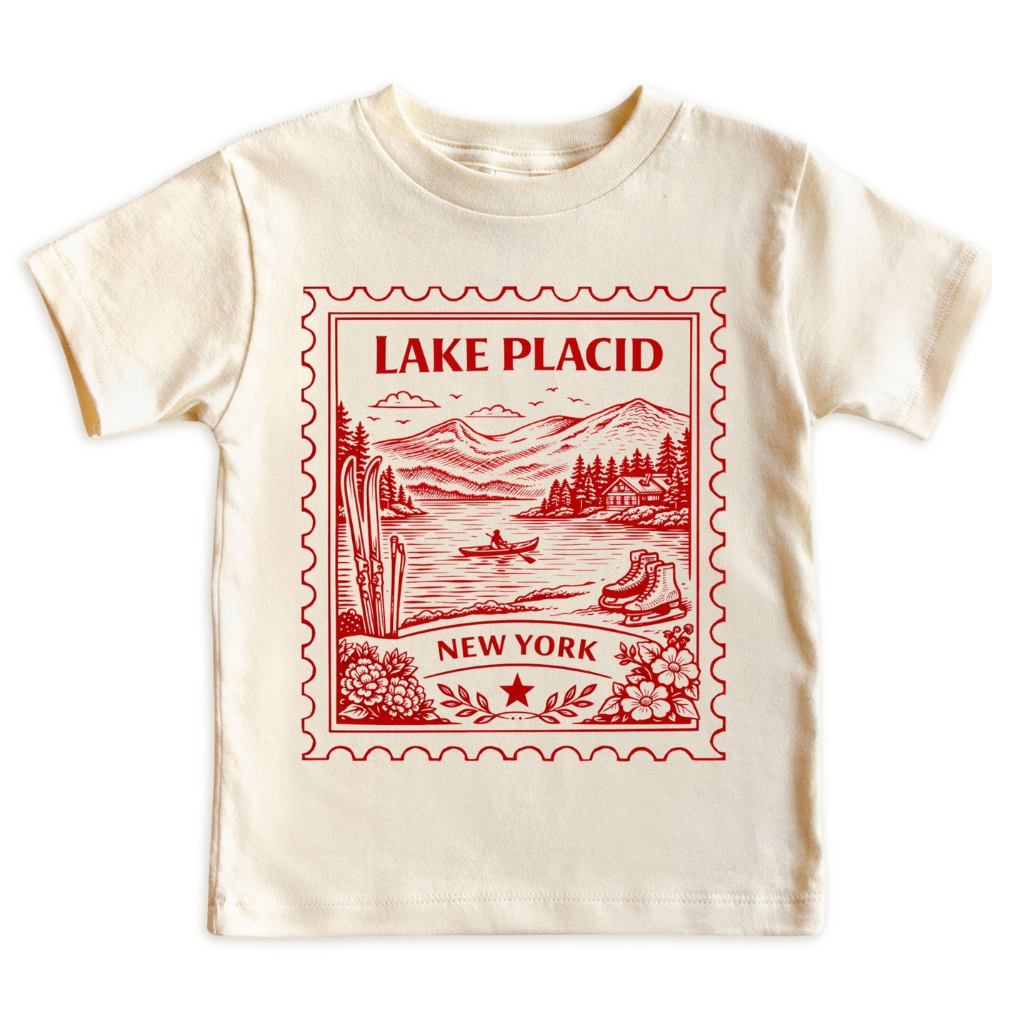 Lake Placid New York Kids Vintage Postage Stamp T-Shirt