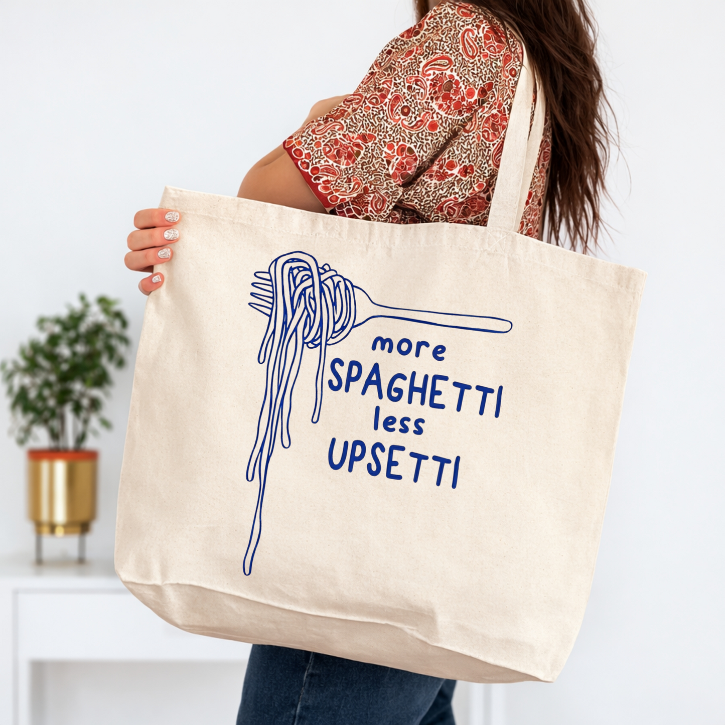 More Spaghetti Less Upsetti Large Tote Bag 20x15