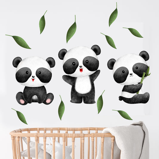 Kids Wall Decal Cute Pandas Wall Sticker Set