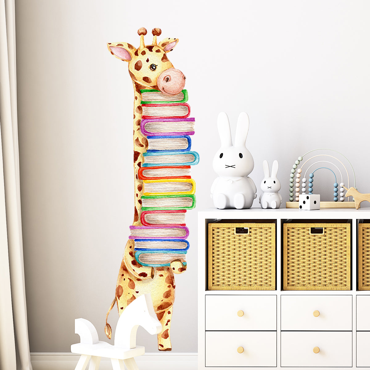 Kids Wall Sticker Giraffe with Books Wall Decal Set