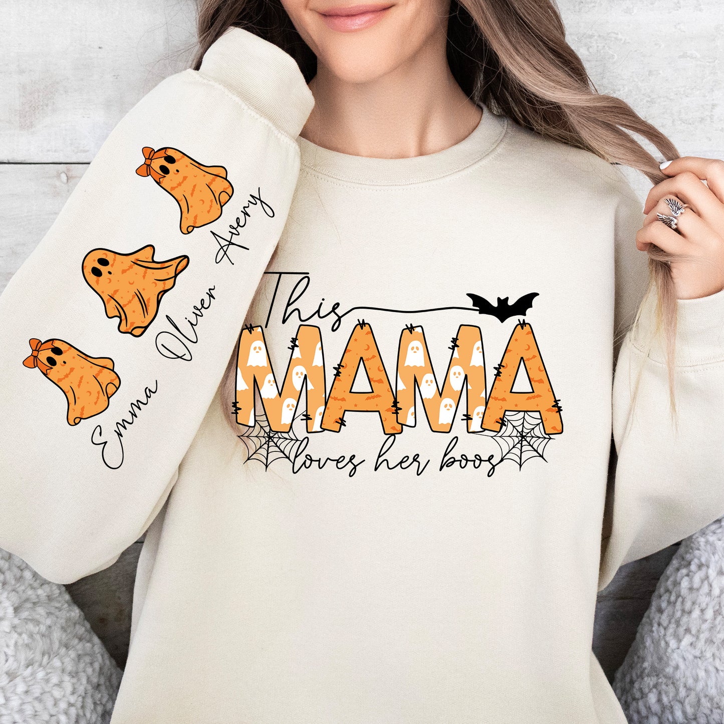 Halloween Mama Loves Her Boos Sweatshirt With Kids Names