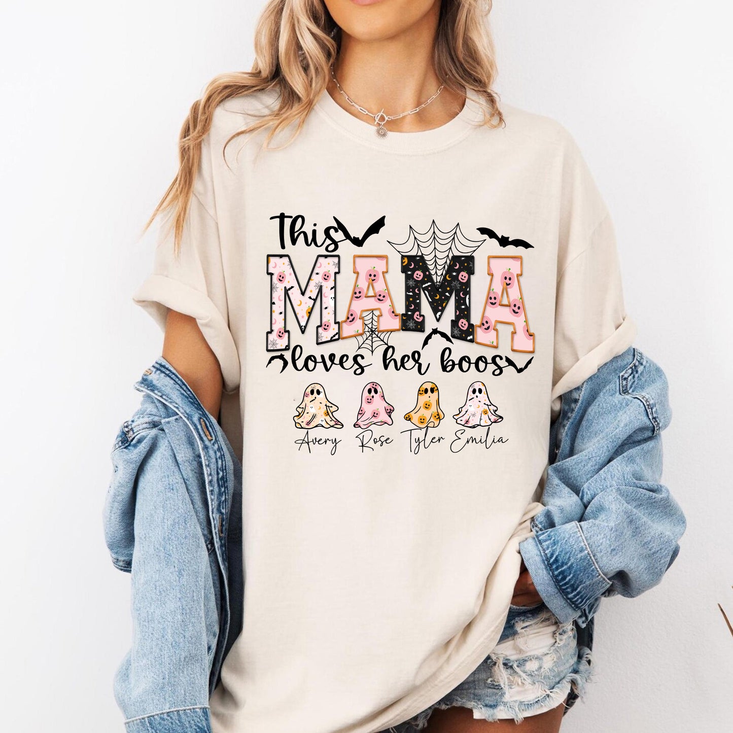 Halloween Mama Loves Her Boos Shirt With Kids Names