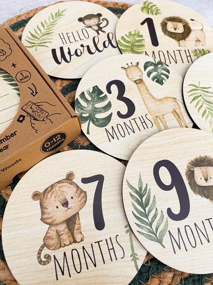 Wooden Baby Monthly Milestone Cards with Announcement Sign