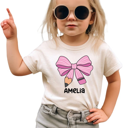 Custom Kids Name Bow Pencil Shirt