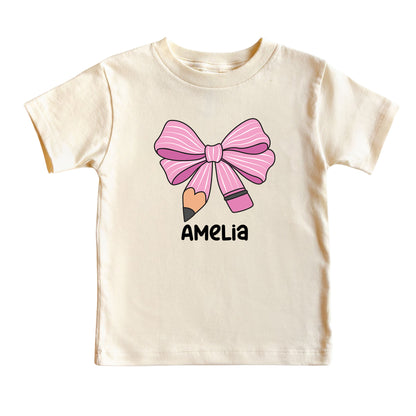 Custom Kids Name Bow Pencil Shirt