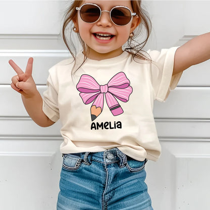 Custom Kids Name Bow Pencil Shirt