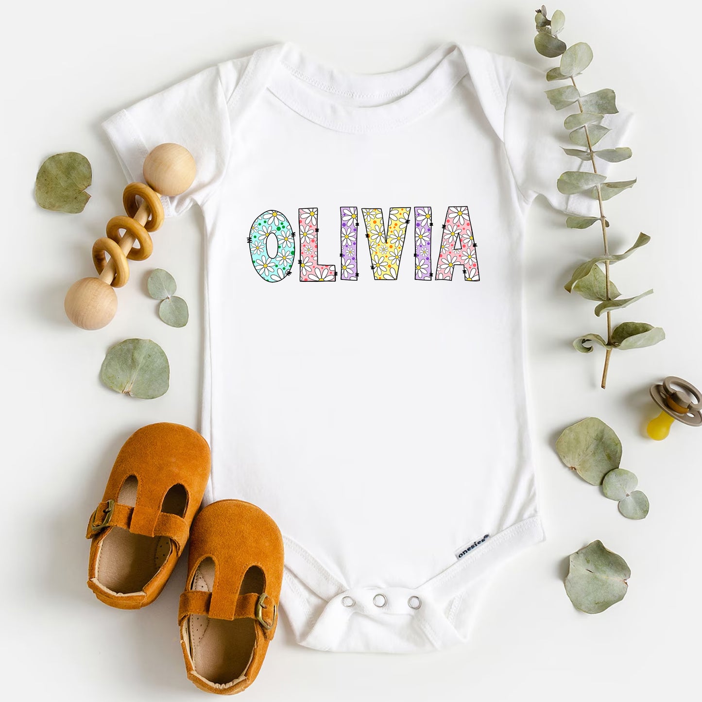 Custom Baby Name Daisy Bodysuit