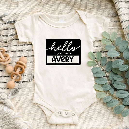 Hello My Name Is Custom Baby Bodysuit - Black