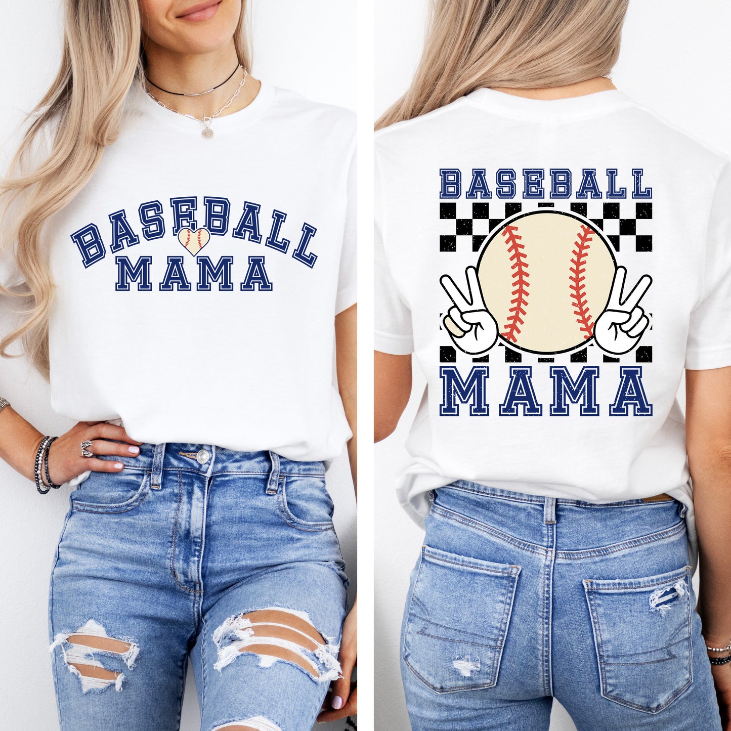 Baseball Mama T-Shirt With Kids Name On Sleeve