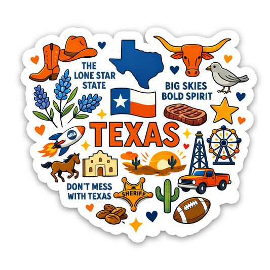 Texas State Symbols Icons Sticker