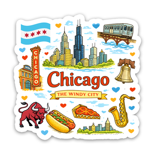 Chicago The Windy City Icons Sticker