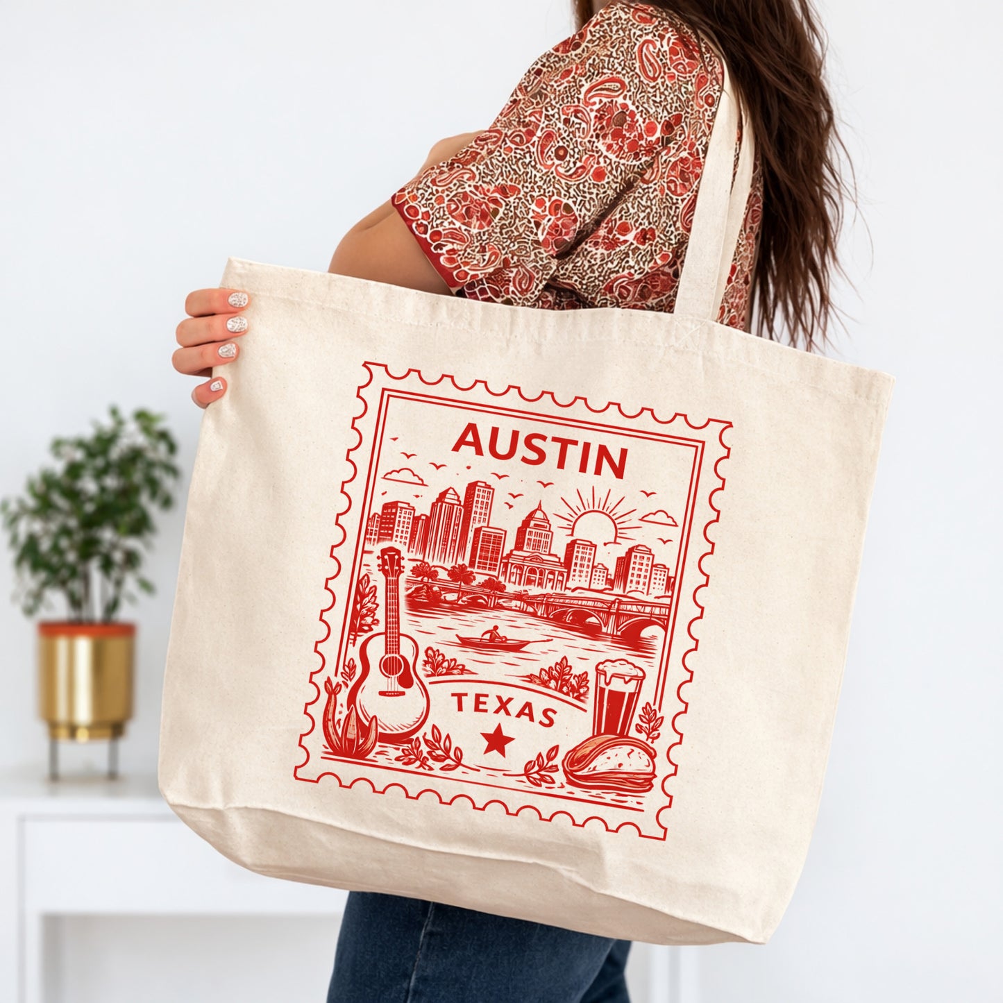 Austin Texas Postage Stamp Large Tote Bag 20x15
