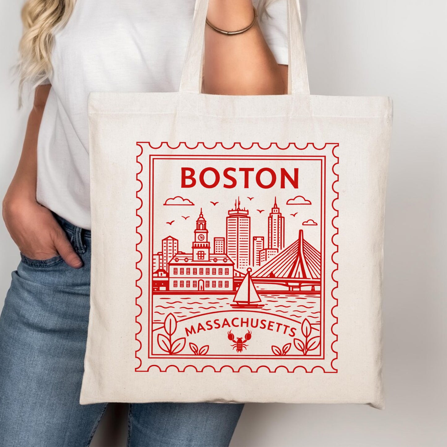 Boston Massachusetts Postage Stamp Tote Bag
