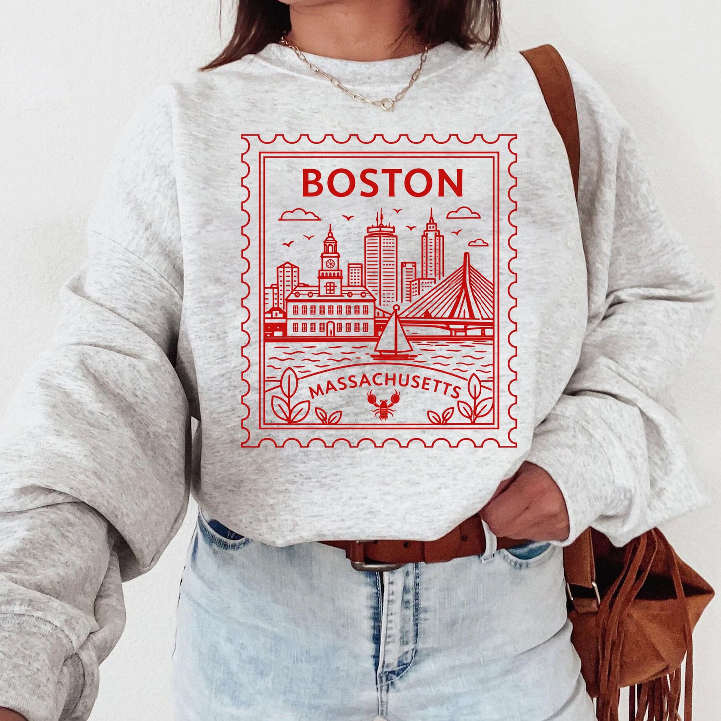 Boston Massachusetts Retro Postage Stamp Sweatshirt