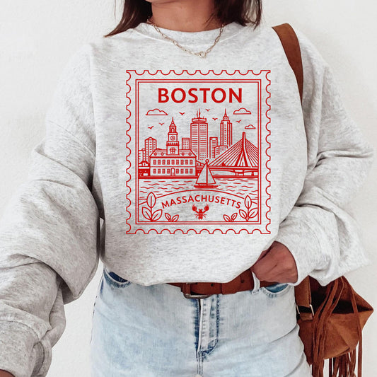 Boston Massachusetts Retro Postage Stamp Sweatshirt