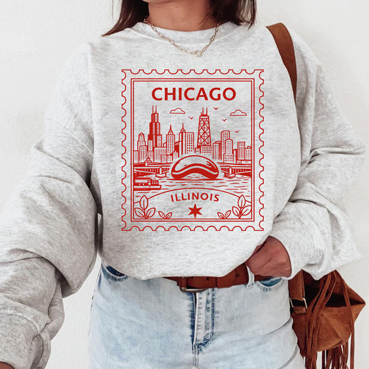 Chicago Illinois Retro Postage Stamp Sweatshirt