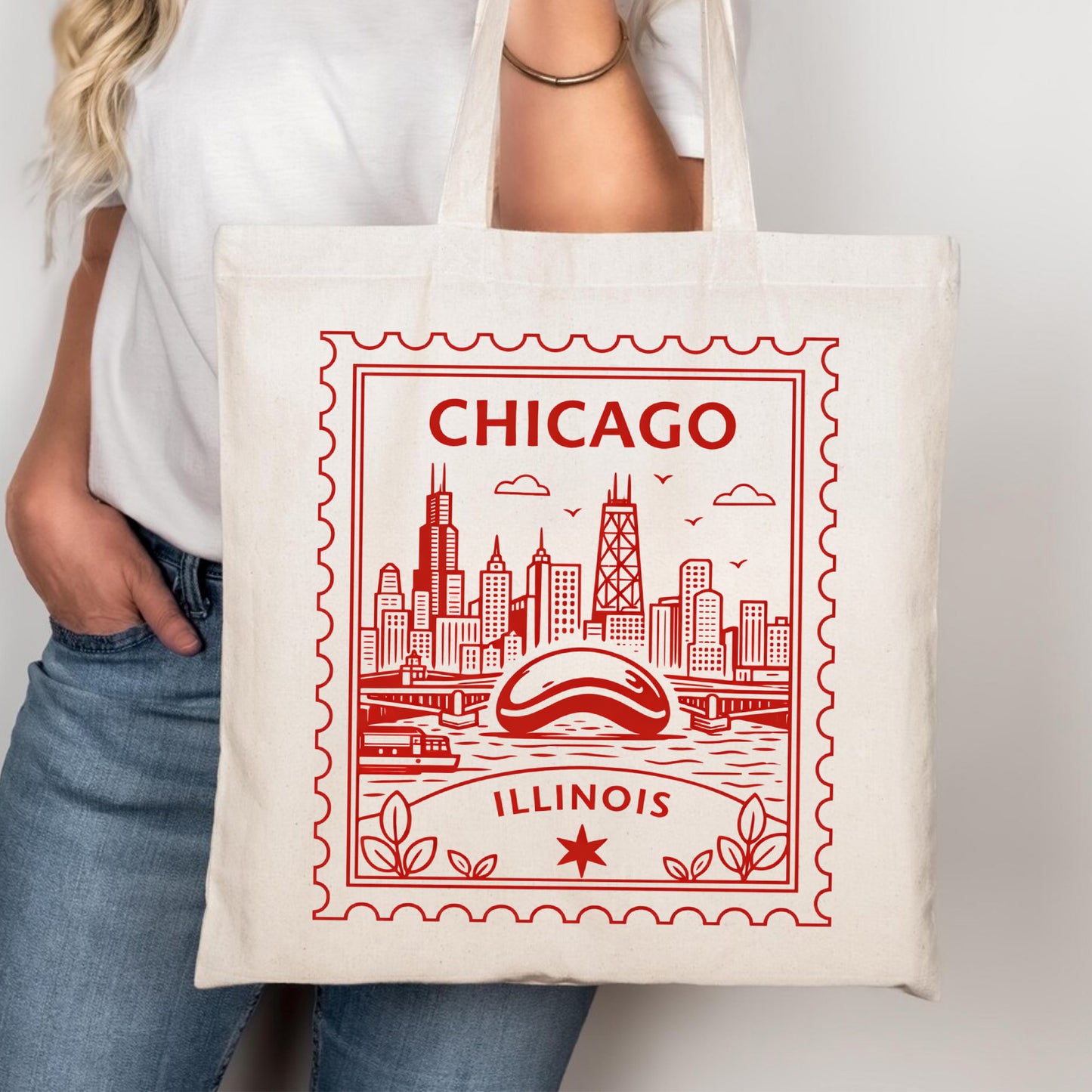 Chicago Illinois Postage Stamp Tote Bag