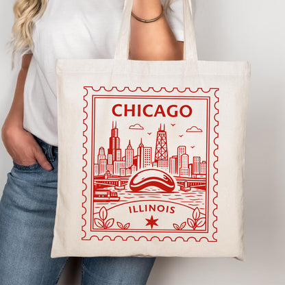 Chicago Illinois Postage Stamp Tote Bag