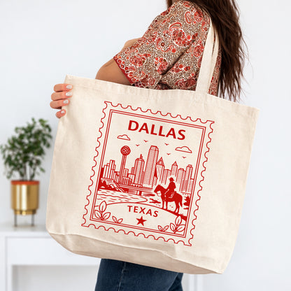 Dallas Texas Postage Stamp Large Tote Bag 20x15