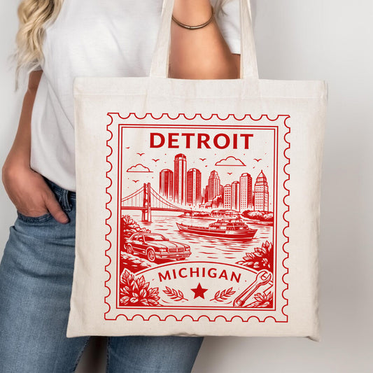Detroit Michigan Postage Stamp Tote Bag