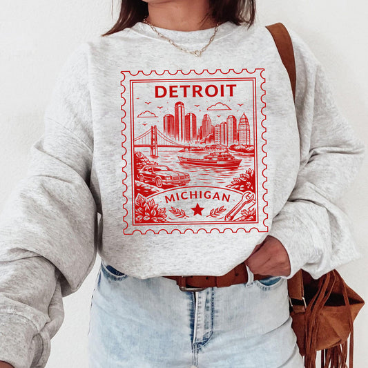 Detroit Michigan Retro Postage Stamp Sweatshirt