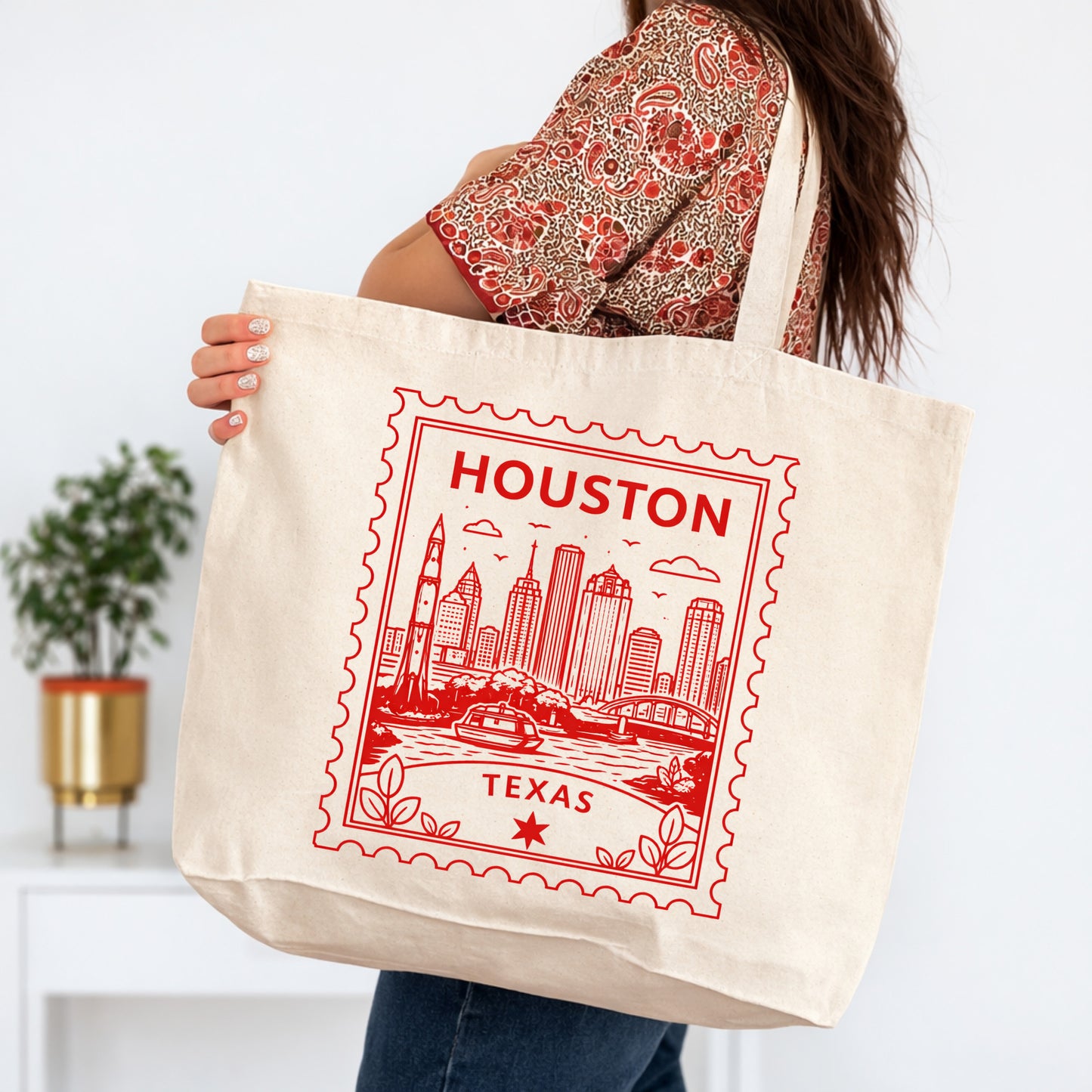 Houston Texas Postage Stamp Large Tote Bag 20x15