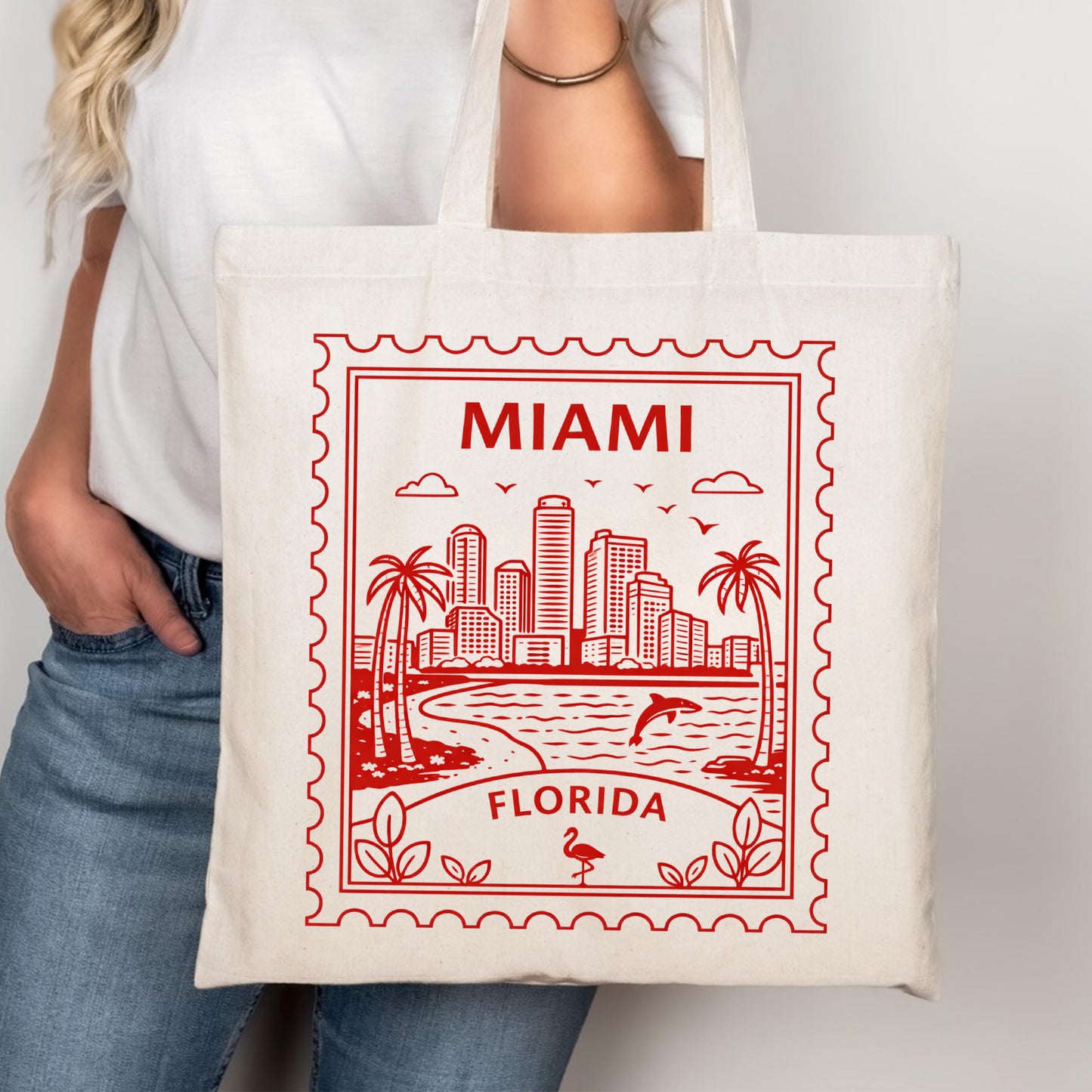 Miami Florida Postage Stamp Tote Bag