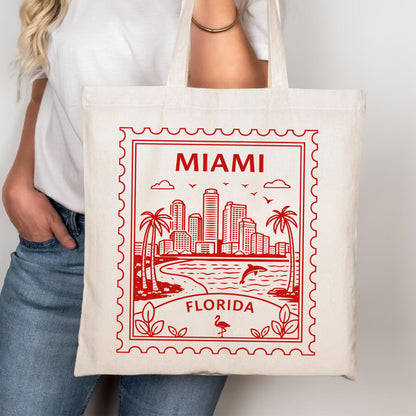 Miami Florida Postage Stamp Tote Bag