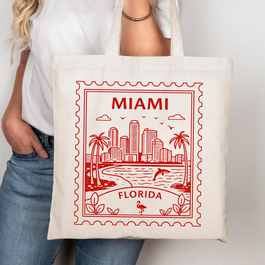 Miami Florida Postage Stamp Tote Bag