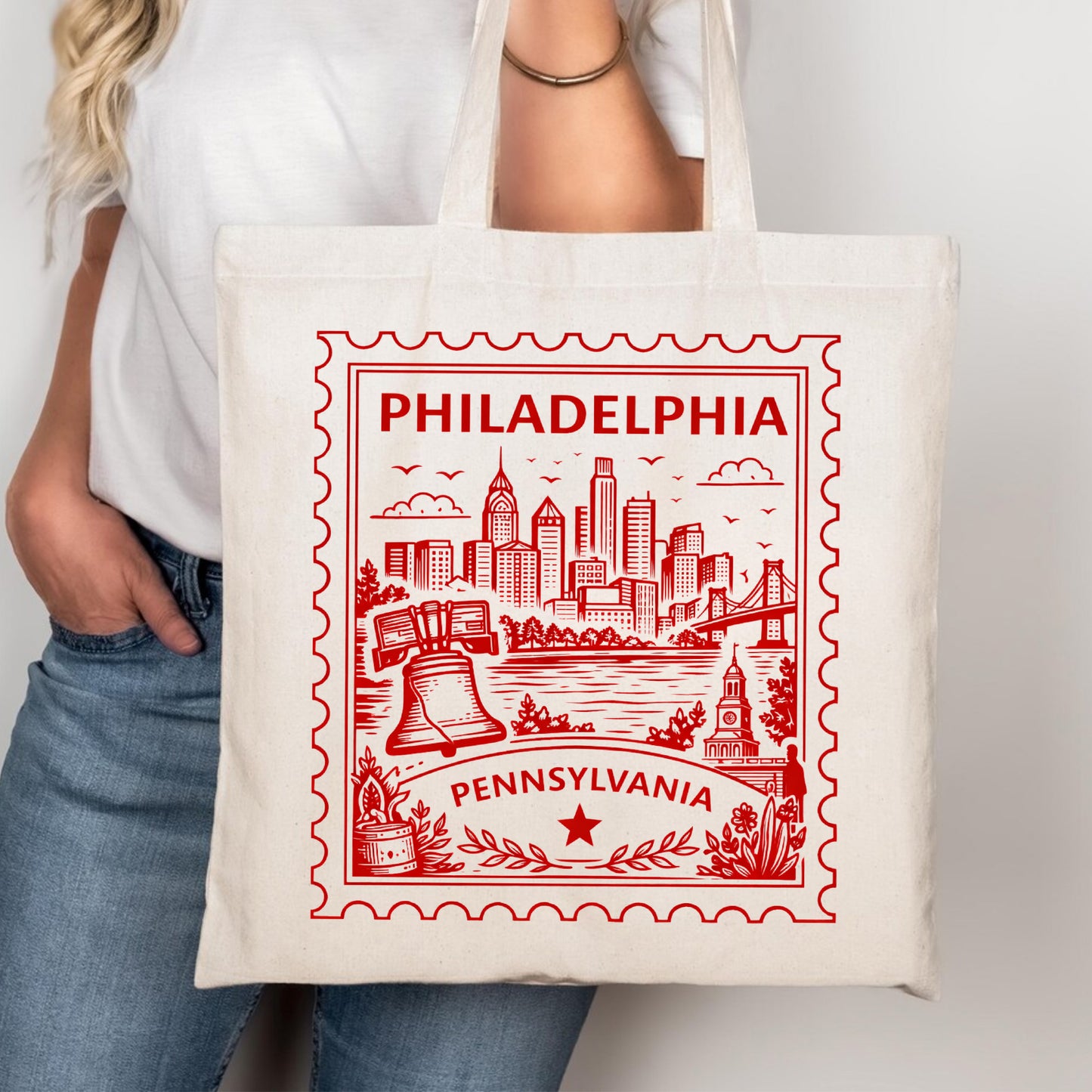Philadelphia Pennsylvania Postage Stamp Tote Bag