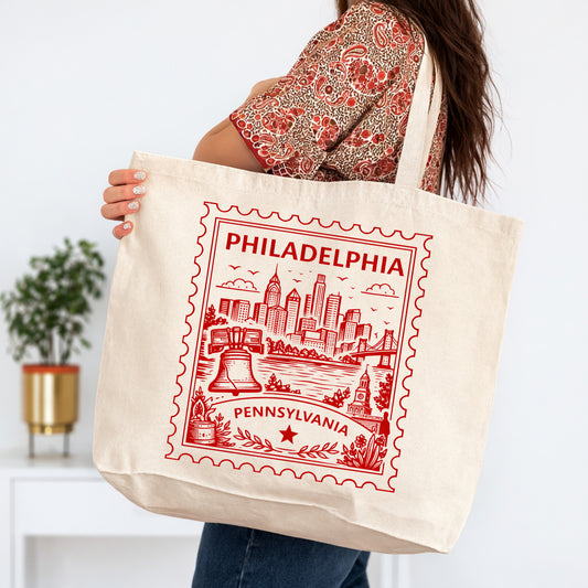 Philadelphia Pennsylvania Postage Stamp Large Tote Bag 20x15