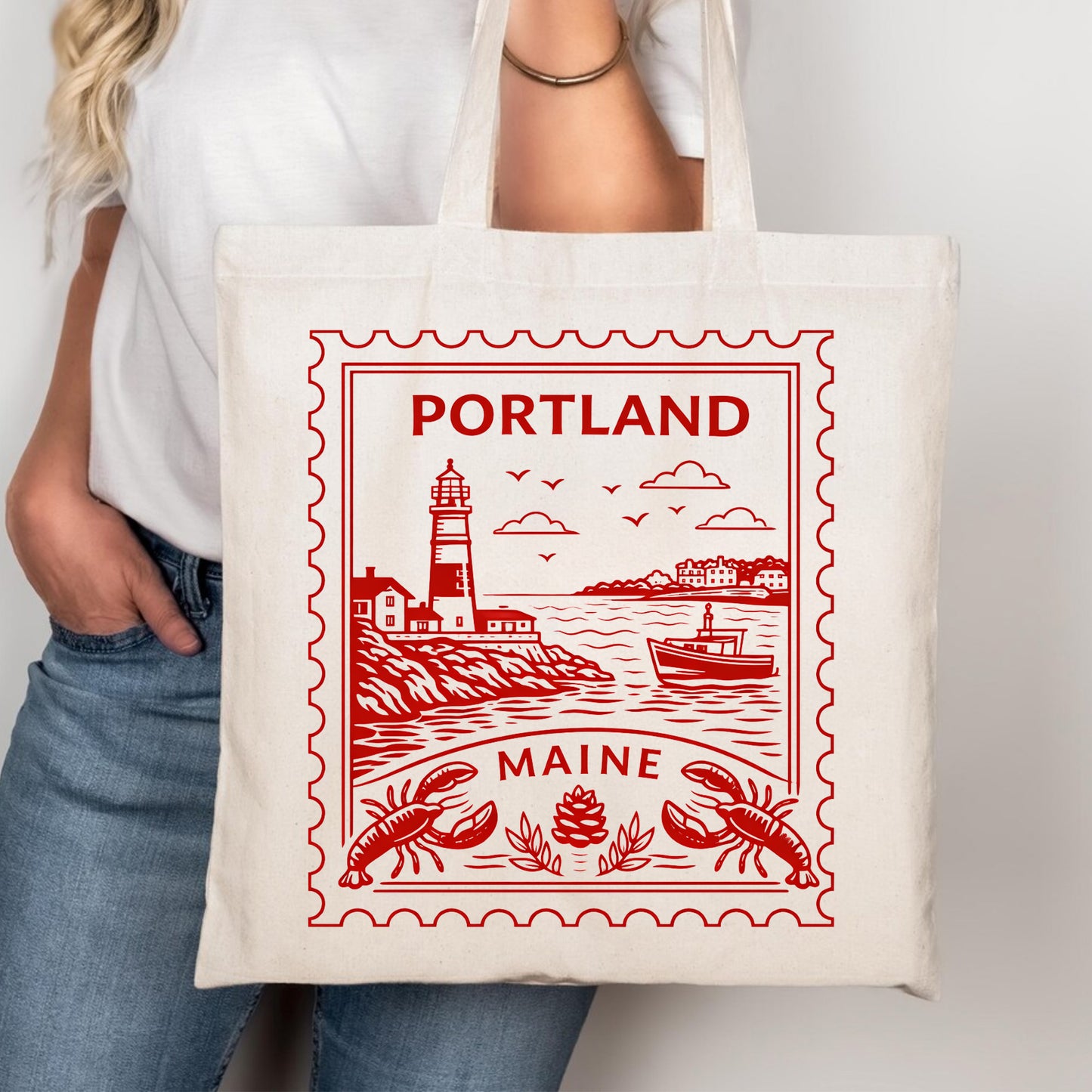 Portland Maine Postage Stamp Tote Bag