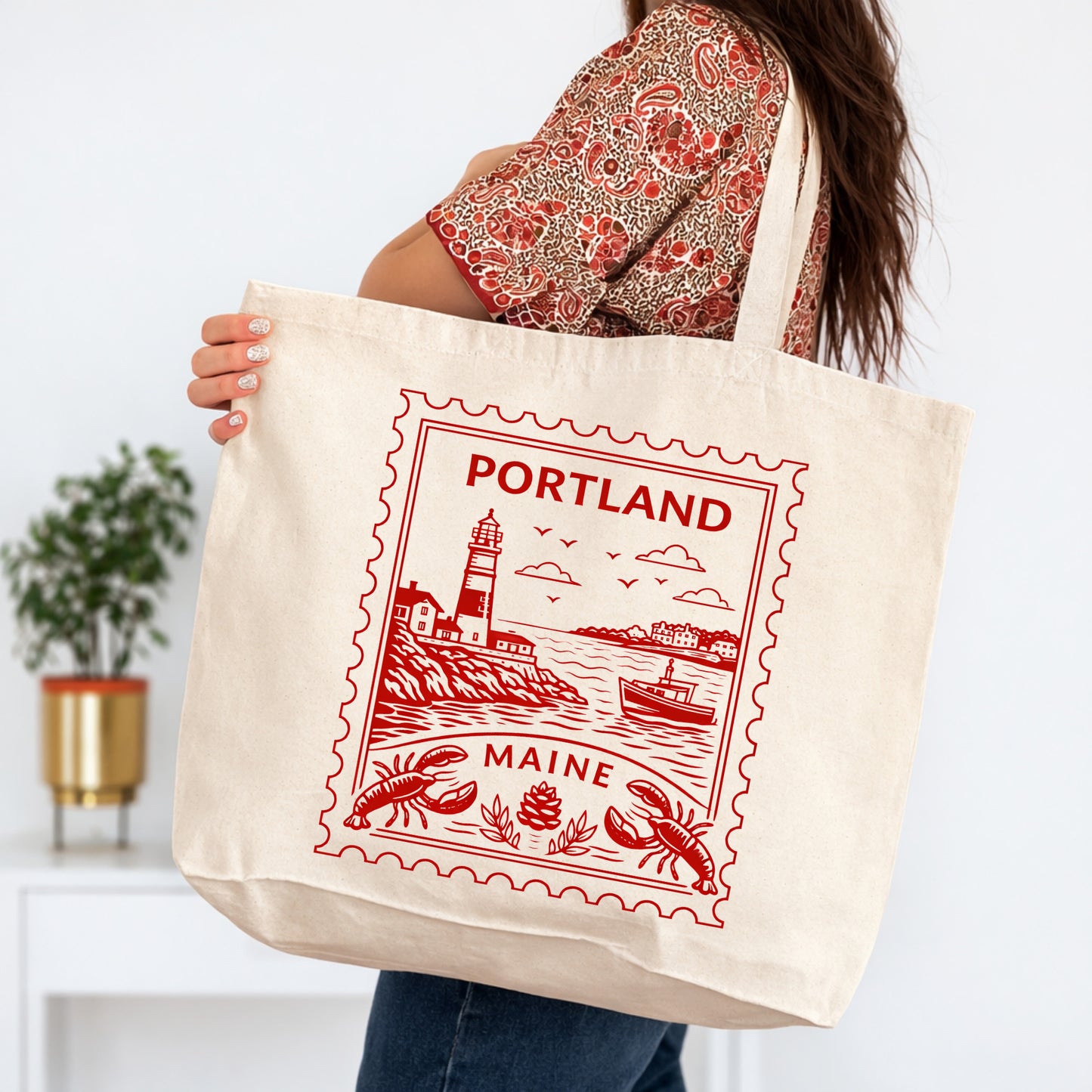 Portland Maine Postage Stamp Large Tote Bag 20x15