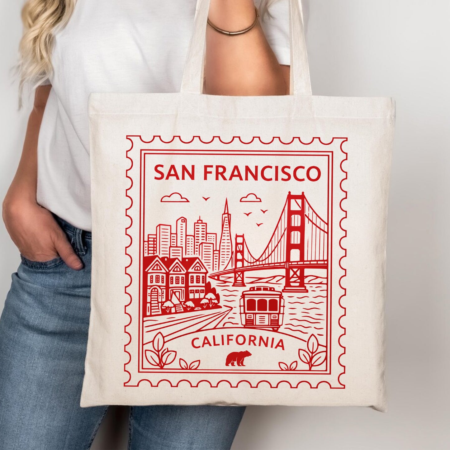 San Francisco California Postage Stamp Tote Bag