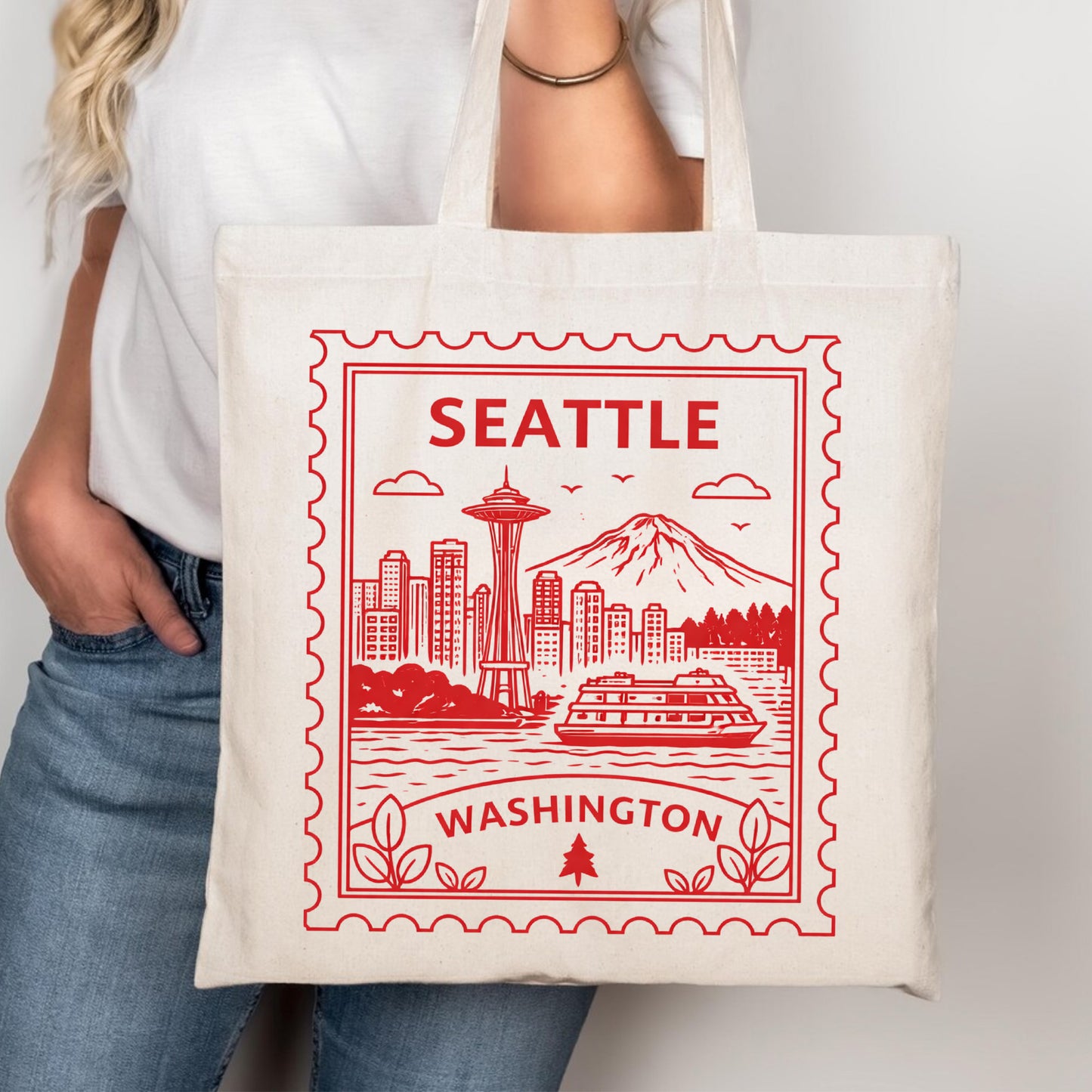Seattle Washington Postage Stamp Tote Bag