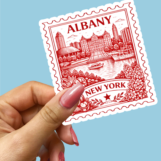 Albany New York Retro Postage Stamp Sticker
