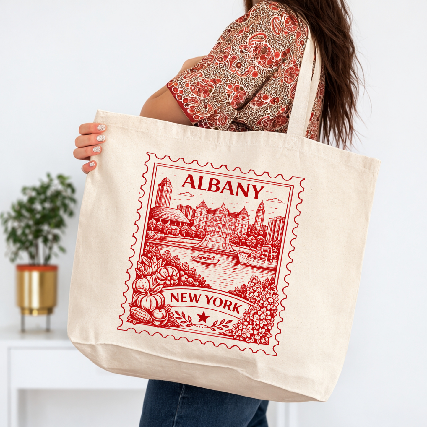 Albany New York Postage Stamp Large Tote Bag 20x15