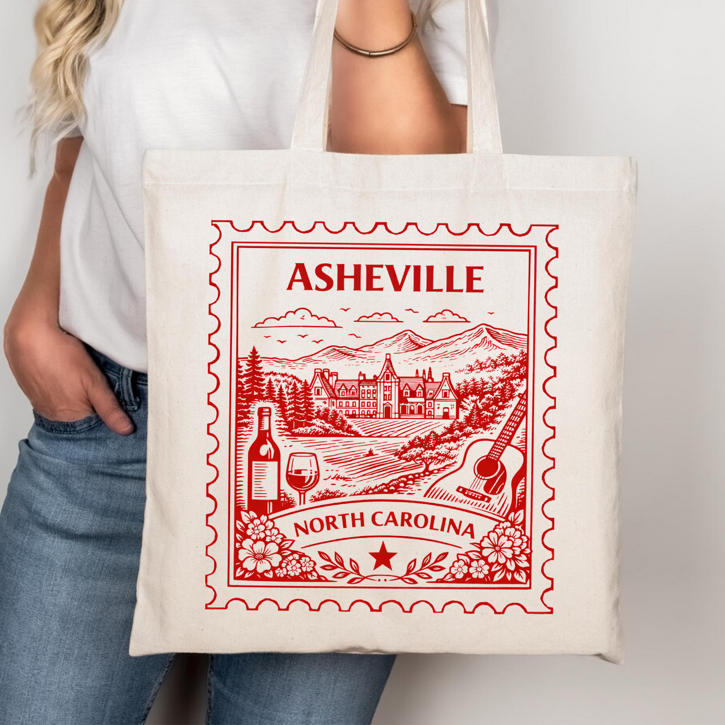 Asheville North Carolina Postage Stamp Tote Bag