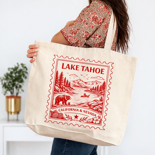 Lake Tahoe California & Nevada Postage Stamp Large Tote Bag 20x15