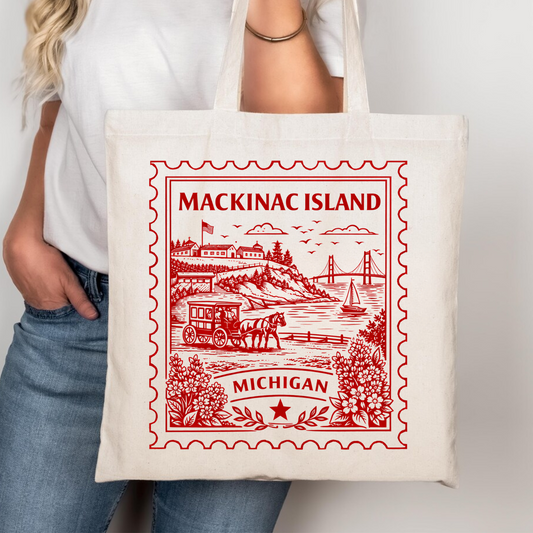 Mackinac Island Michigan Postage Stamp Tote Bag