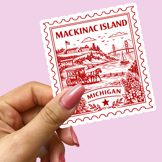 Mackinac Island Michigan Postage Stamp Sticker