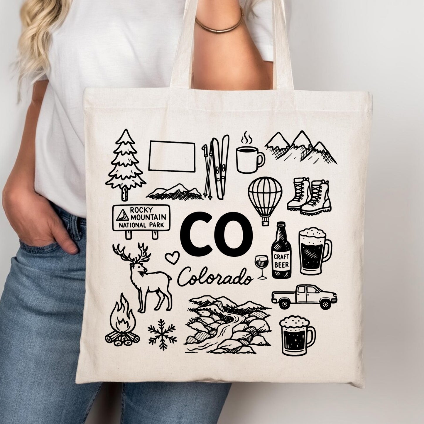 Colorado Mountain Icons Canvas Tote Bag