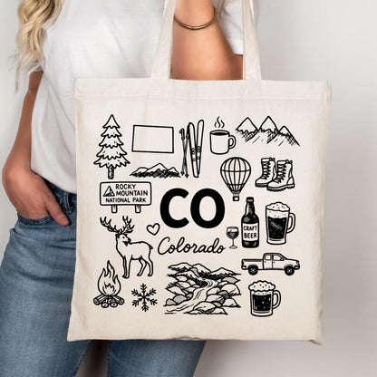 Colorado Mountain Icons Canvas Tote Bag