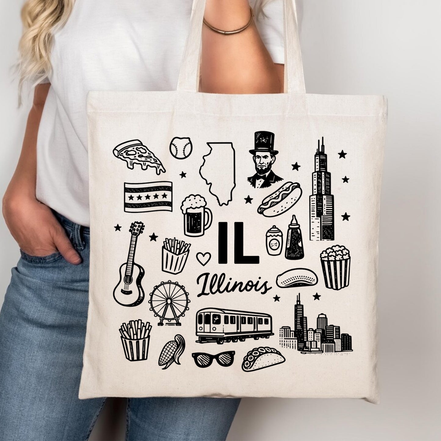 Illinois State Icons Canvas Tote Bag