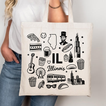 Illinois State Icons Canvas Tote Bag