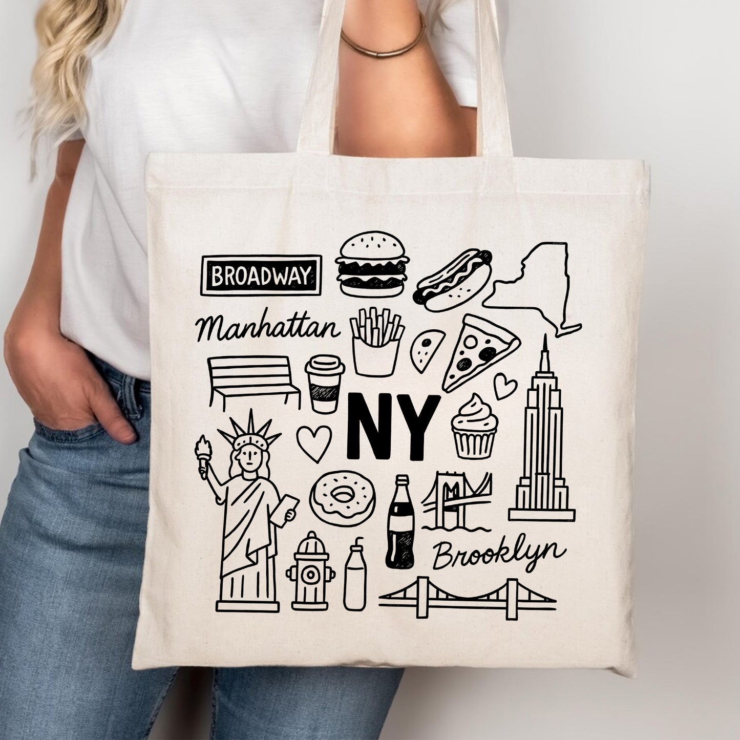 New York State Icons Canvas Tote Bag